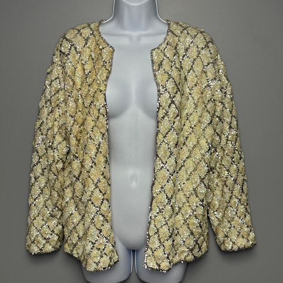 VTG Ladies Guide Cream Silver Sequin Evening Wedding Formal Cardigan Women Sz 38 - Picture 4 of 5